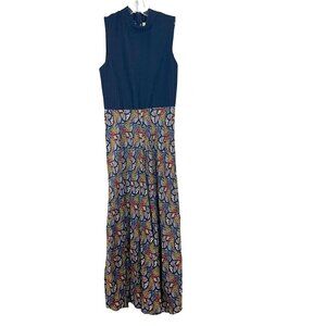 Anthropologie Tiny Sophie Sweater Dress Navy Blue Floral Midi Boho Size XS